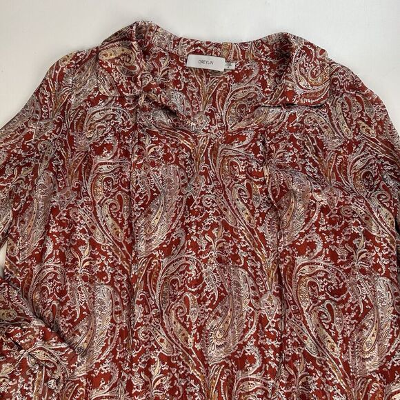 Greylin Anthropologie Top Womens Medium Paisley Red Peasant Blouse Flaw - Picture 4 of 10